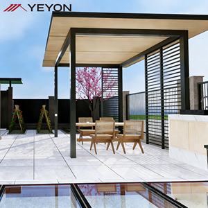 Gazebo extérieur moderne et contemporain en aluminium avec toit en verre trempé, abri <span class=keywords><strong>de</strong></span> patio imperméable doté <span class=keywords><strong>de</strong></span> panneaux à lamelles extérieurs - Product Image 3