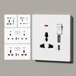 TEP L8 Double interrupteur mural et prise 13A avec voyant néon, prise électrique avec voyant, en PC brossé, prise de sécurité - Product Image 2