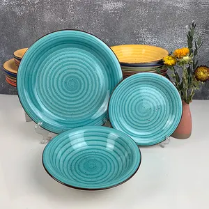 Home use nordic rustic kitchenware hot design colorful colored hand painted stoneware dinnerware