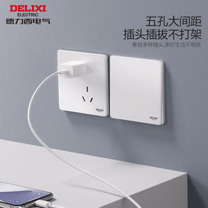 Delixi 290 Interrupteur mural blanc et prise de courant domestique, type 86, fin, interrupteur simple, 5 trous, 3 trous, 16A, pour climatiseur, max 15A, US - Product Image 4