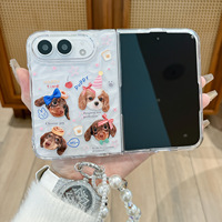 Coque transparente froissée pour iPhone Duo Fold, motif dessin animé chiot chaton, anti-rayures, pour femmes