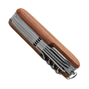 Herramienta multifunción de acero inoxidable resistente Bochen, cuchillo de bolsillo 11 en 1 con mango de madera, logotipo personalizado, grabado láser a granel - Product Image 5