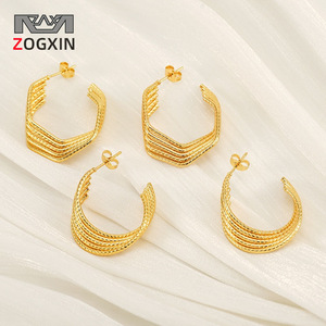 ZOGXIN Gold Hoop Earrings Geometric U-Shaped 18K Stainless Steel Party Jewelry - Product Image 1