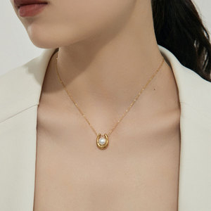Stainless Steel Electroplated Gold Plated Men's Necklace | Horseshoe Design Classic Trendy Link <b>Chain</b> Gift - Product Image 4