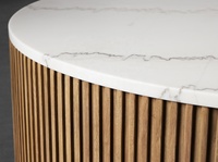 MYHOME 2026 Table basse ronde moderne en bois de chêne massif avec plateau en marbre à motif de roseaux pour salon