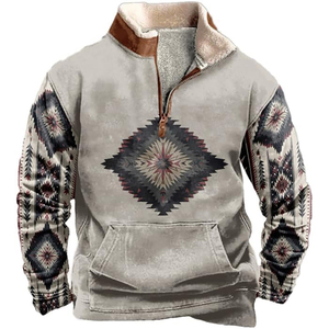 אופנה חורף בסגנון קאובוי מערבי pulover, סווטשירט רוכסן צווארון פרווה, מותאם אישית סובלימציה גברים בגדים - Product Image 3
