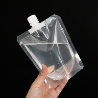 En stock, sachet debout refermable en plastique laminé recyclable avec bec verseur, emballage liquide, bec d'aspiration transparent pour huile/jus/eau