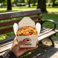 Disposable White Paper Meal Boxes, Food-Grade for Takeout, Catering & Restaurant Use