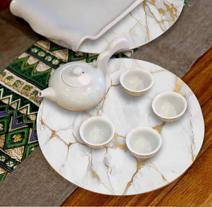 Grands cercles napperons en liège Table à manger Hot Pots Pads Plaques Lavable Imperméable Antidérapant Tache <span class=keywords><strong>Blanc</strong></span> Marbre Doré Tapis Pads - Product Image 3