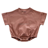 Barboteuse en coton pour bébé fille, sweat-shirt à manches courtes avec poche, vêtements de nuit d'été solides pour bébés