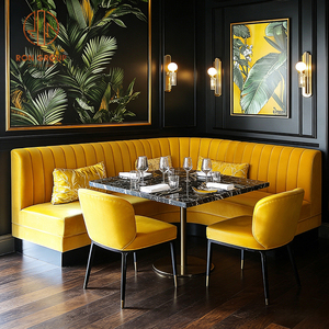 Set Moderno di Tavolo e Sedie a L in Pietra Sinterizzata, Pelle e Velluto per Caffetterie e Ristoranti, Arredamento con Divanetti - Product Image 1