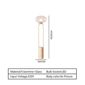 Lampe de sol moderne en <span class=keywords><strong>travertin</strong></span> avec globe en verre |   Lampe sur pied minimaliste pour salon - Product Image 3