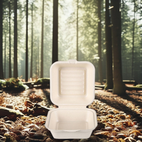 Boîte à hamburger biodégradable personnalisée de 6x6 pouces, emballage alimentaire en papier de canne à sucre, nourriture pour bébé, chips de pommes de terre, vernis mat