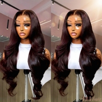 alibaba Beauty Hair Hot Supplier HD Transparan untuk Wig Lace Front Rambut Manusia Panjang Bergelombang Warna Merah Burgundy Tanpa Lem