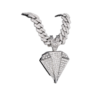 Pendentif de luxe en forme de diamant en strass plaqué or pour homme Collier cubain Chaîne Bijoux Hip Hop Icy Bling