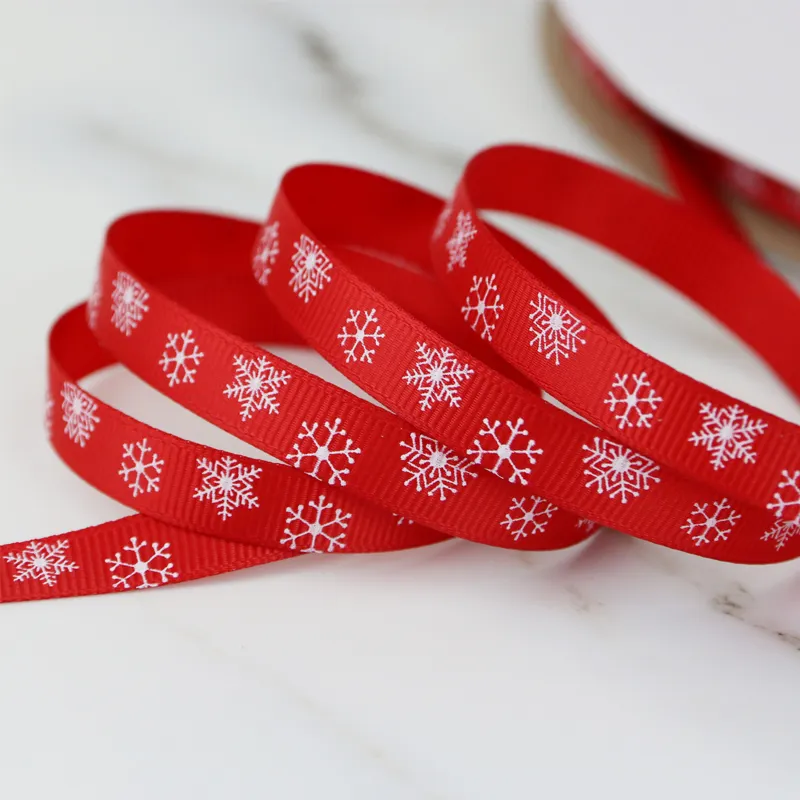(50 Yards/Rolle) 3/8 "10mm bedruckte Schneeflocke Gros grain Ribbon Weihnachts geschenk Spitzens toff