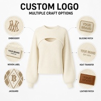 Pull en tricot décontracté pour femme, style occidental, coupe ajustée côtelée, avec logo personnalisé au dos, idéal pour l'automne/hiver – Vente en gros