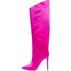 Large Size 47 Bright Leather Women Knee High <b>Boots</b> Soft Satin Pull on Long <b>Boots</b> High Heels Ladies Pumps Shoes - Product Image 5