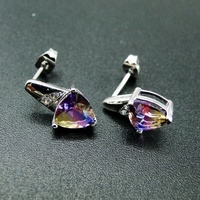 Pendientes de Plata de Ley 925 con Baño de Rodio y Piedra de Ametrino de Corte Triangular, para Compromiso, Boda o Aniversario