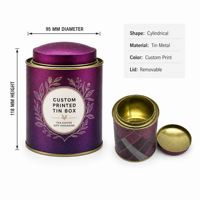 Boîte en métal cylindrique personnalisée imprimée, emballage cadeau pour thé matcha violet avec couvercle amovible pour thé en vrac, OEM