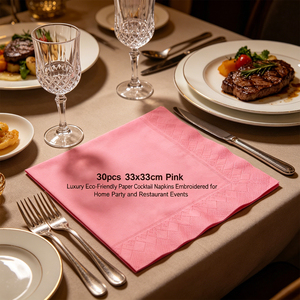 Tovaglioli di Carta Rosa per Cocktail 'Party Love' 33x33cm Ricamati per Feste in Casa ed Eventi Ristorativi - Product Image 3
