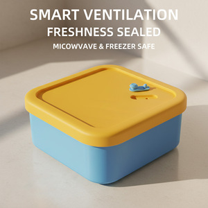ISSILI Square Silicone <b>Kids</b> Lunch <b>Box</b> Set with Lid, 3-Piece Bento <b>Box</b>, Food <b>Storage</b> Container & Breakfast <b>Box</b>, Drop-Proof and Le - Product Image 2