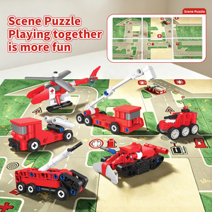 Ensemble de blocs de construction de camions de pompiers, 279 pièces, plastique ABS, 6 modèles, une boîte, hélicoptère de sauvetage, véhicule d'urgence, <span class=keywords><strong>jouet</strong></span> éducatif DIY pour enfants - Product Image 2