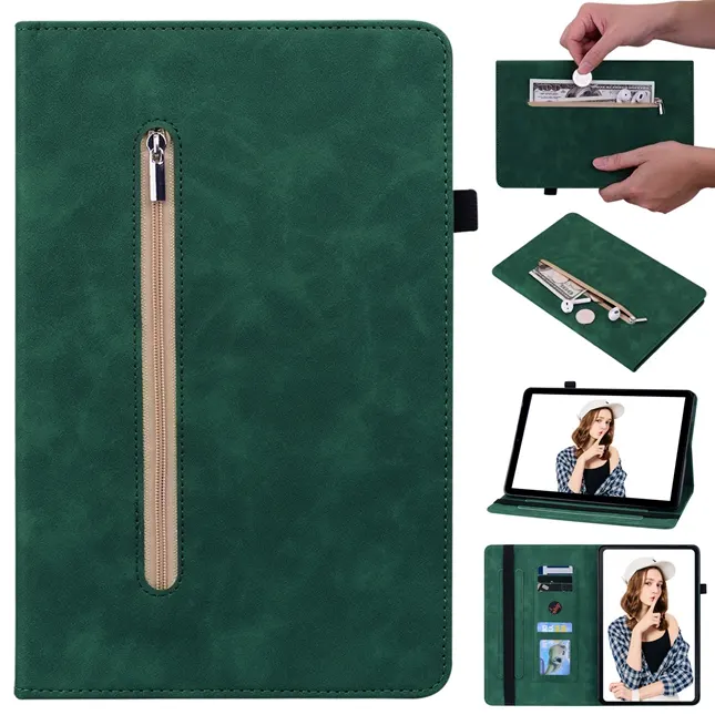 Retro Matte Vintage Portemonnee Lederen Hoesje Voor Apple Ipad 2022 10.9 Inch Tablet Ritssluiting Kaarten Sleuf Zakstandaard Hoes