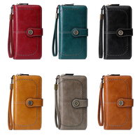 Dompet Wanita Kulit Model Baru Anti RFID Kapasitas Besar, Dompet Panjang Model Clutch dengan Tali Pergelangan Tangan