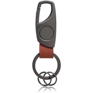Porte-clés de voiture gravé créatif en acier inoxydable personnalisé avec sangle en cuir, pendentif anti-perte, anneau porte-clés gris bronze - Product Image 1