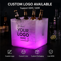 Seau à glace LED 3,5 L carré en PP de qualité alimentaire à double paroi, transparent, dégradé RGB, pour bar à vin, KTV, hôtel, fête, logo personnalisé, fourniture OEM