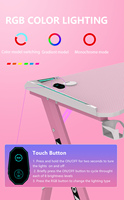 Bureau de jeu AOR couleur rose modèle H, surface en fibre de carbone, cadre en métal, PC 55 pouces, lumières LED, grand tapis de souris pour ordinateur, bureau à domicile