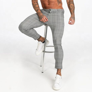 Pantalones <span class=keywords><strong>chinos</strong></span> ajustados grises para <span class=keywords><strong>hombre</strong></span> Pantalones casuales a cuadros de diseñador de cintura alta con proveedor OEM de talla grande súper elástico - Product Image 5