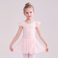 Vestido de Ballet para Niñas Pequeñas B8179, Manga con Volantes, Corpiño Plisado, Falda de Malla con Lentejuelas, Leotardo de Danza para Niñas, Ropa de Danza para Entrenamiento