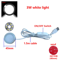 Lampu LED DC5V 1.5M Kabel Saklar ON/OFF 3W Lampu Sorot Permukaan Sederhana Lampu Langit-langit Bundar Lampu Kabinet Pameran