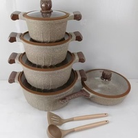 Ensemble de cuisine moderne de haute qualité, 12 pièces, compatible avec les cuisinières à gaz, design granit, 10L+, avec ensemble de casseroles et poêles