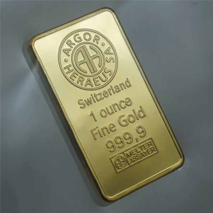 Hot sale commemorative custom made metal Zinc alloy gold clad plated tungsten bar 1 oz fake gold bullion bars