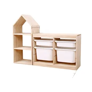 Conjunto de estantería de juguete, organizador de armario de almacenamiento, estantes de madera, pino preescolar, madera moderna, 7 productos, sala de estar para niños