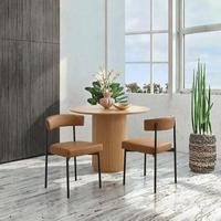Ensemble de 2 chaises de salle à manger GrandNoor en similicuir marron, sans accoudoirs, rembourrées, modernes, pour salle à manger, cuisine, chaises courbes, meubles de maison