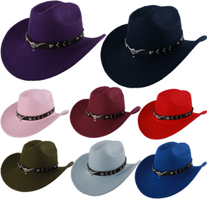 Sombrero de Vaquero con Cinturón de Cabeza de Toro, Accesorio de Moda, Protección Solar, Cálido, Resistente al Viento, Poliéster, Primavera 2025 - Product Image 1