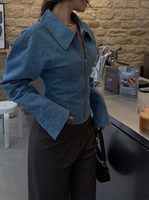 Nouvelle veste courte en jean imperméable pour femme, style rétro de Hong Kong, avec boutons, coupe ample et revers, 100 % polyester