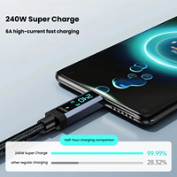 Câble de charge rapide USB-C 240W avec affichage LED et puce E-Marker, prix usine, pour ordinateurs portables, smartphones et tablettes