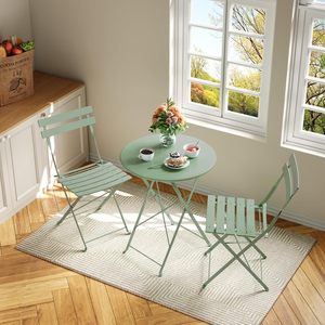 Set Elegante e Resistente di Tavolo Bistrot in Metallo e 2 Sedie Pieghevoli, Arredamento da Esterno per Balcone, Cortile e Giardino - Product Image 3