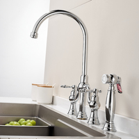 Robinet de cuisine moderne en céramique à double poignée avec douchette, chromé, eau chaude/froide, flexible, rotation à 360°, mitigeur d'évier en laiton robuste, facile à utiliser