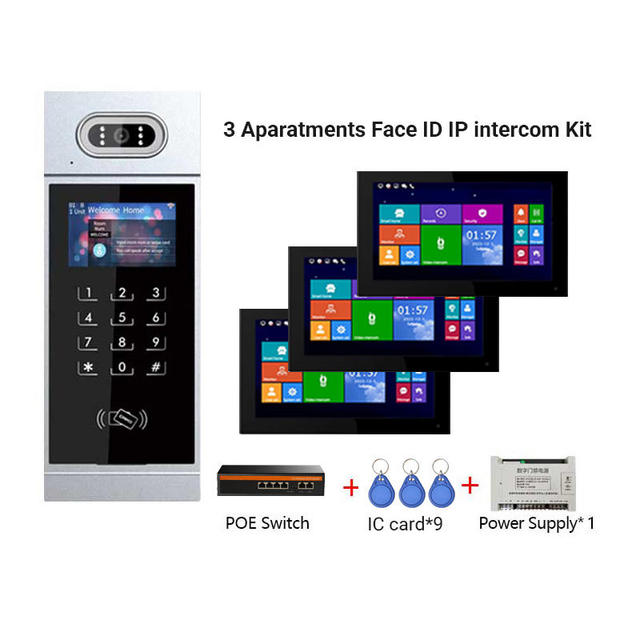 Professional 3 Units 3 Apartments Video Door Phone System Multi-Apartment Home 2 Way Audio Video Intercom Kit 7 Inch Touch Face