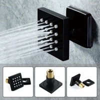 Ensemble de douche thermostatique encastré au plafond en laiton noir mat, avec pommeau de pluie rond de 8 pouces et 6 jets de pulvérisation latéraux pour salle de bain