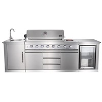 Barbecue à gaz modulaire en acier inoxydable avec évier et réfrigérateur, facilement déplaçable, doté de brûleurs latéraux