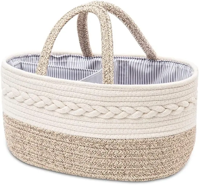 Portable Cotton Rope Woven Baby Diaper Caddy Organizer with Changeable Compartments