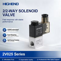 Válvula Solenoide de 2/2 Vías Normalmente Cerrada 2V025-08, Válvula Neumática de Acción Directa de 1/4" para Aire, Agua, Gas, DC24V, AC220V