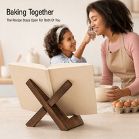 Support de présentation multifonctionnel en bois rustique pliable, grand modèle à un seul niveau, pour livres de cuisine, à poser sur le comptoir de cuisine